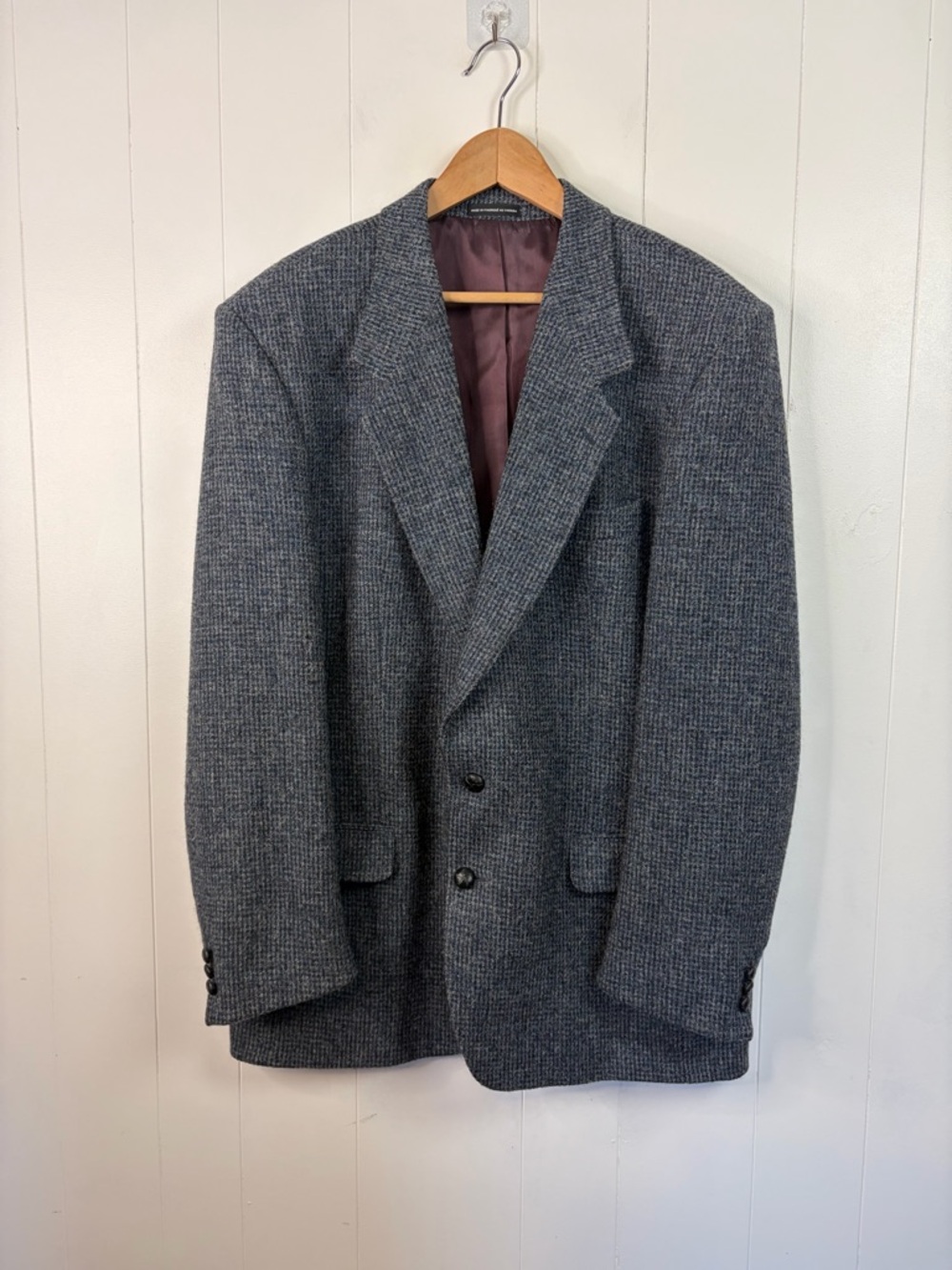 Vintage Harris Tweed Mens Blue Gray Herringbone Suit Jacket Wool sz 44 Long 44L